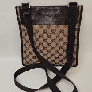 Authentic Gucci Canvas Leather Monogram Crossbody Bag Satchel Unisex